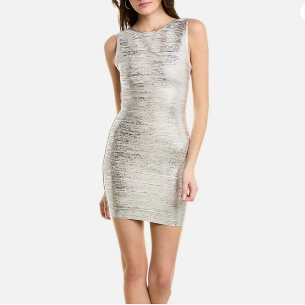 Herve leger Metallic coated bandage mini dress